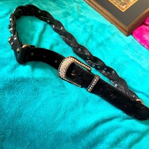 Brown leather studded belt made by Roper